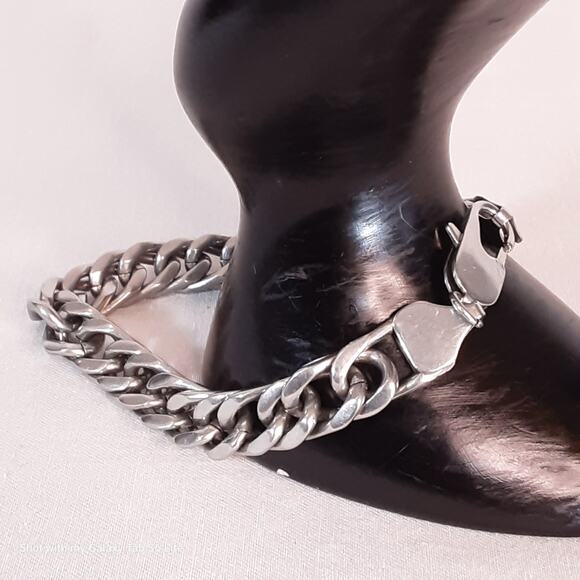 Chunky Curb Chain Bracelet Silver Tone Lobster Claw - Picture 3 of 10